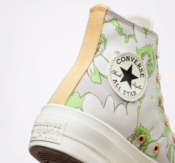 Trampki Wysokie Converse Chuck Taylor All Star Lift Platformie Crafted Florals Brązowe Głęboka Zielone | CV-109SEZ