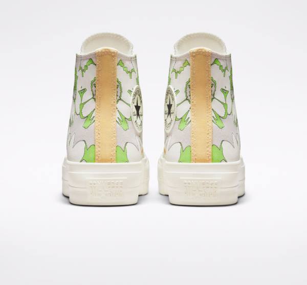 Trampki Wysokie Converse Chuck Taylor All Star Lift Platformie Crafted Florals Brązowe Głęboka Zielone | CV-109SEZ