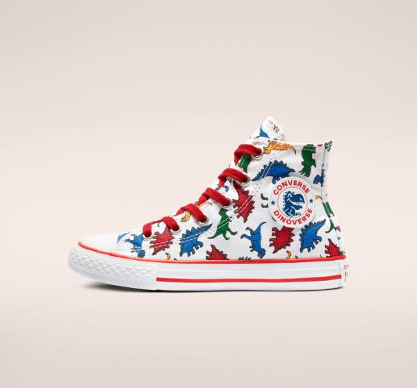 Trampki Wysokie Converse Chuck Taylor All Star Dinoverse Białe Czerwone Niebieskie | CV-306UNJ
