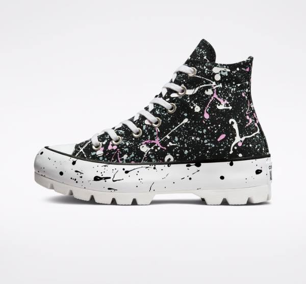 Trampki Wysokie Converse Chuck Taylor All Star Lugged Paint Splatter Czarne Szare Różowe | CV-310DKY