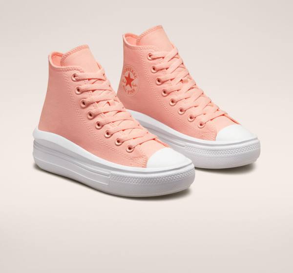 Trampki Wysokie Converse Chuck Taylor All Star Move Platformie Płócienne Różowe Białe Różowe | CV-419UNE