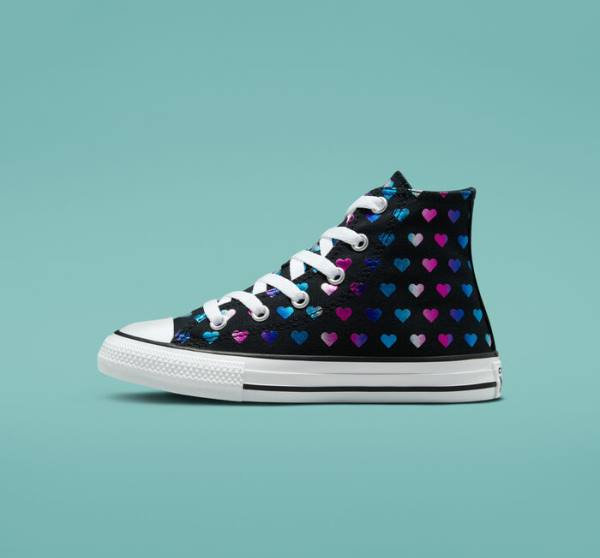Trampki Wysokie Converse Chuck Taylor All Star Foil Hearts Czarne Białe Różowe | CV-528VJB
