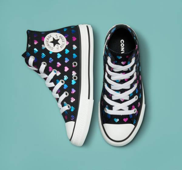 Trampki Wysokie Converse Chuck Taylor All Star Foil Hearts Czarne Białe Różowe | CV-528VJB