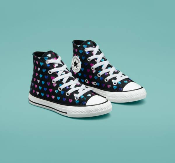 Trampki Wysokie Converse Chuck Taylor All Star Foil Hearts Czarne Białe Różowe | CV-528VJB
