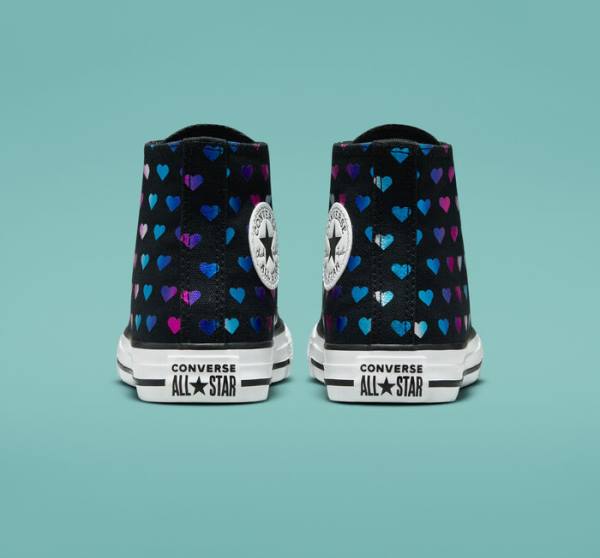 Trampki Wysokie Converse Chuck Taylor All Star Foil Hearts Czarne Białe Różowe | CV-528VJB