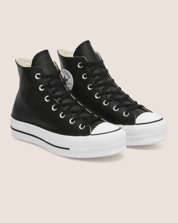 Trampki Wysokie Converse Chuck Taylor All Star Lift Clean Skórzane Czarne | CV-673GBI