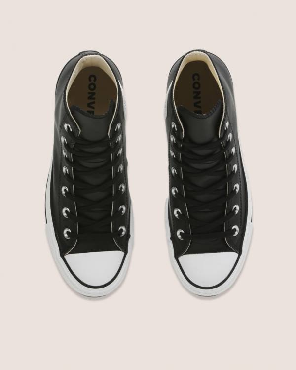 Trampki Wysokie Converse Chuck Taylor All Star Lift Clean Skórzane Czarne | CV-673GBI