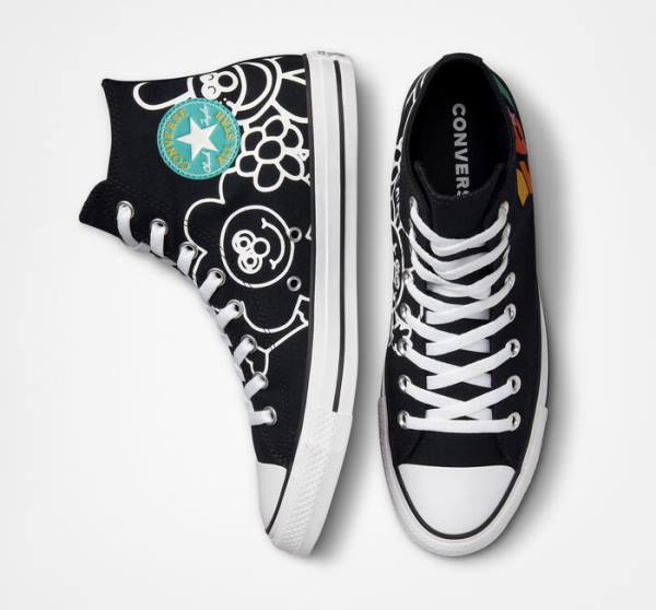 Trampki Wysokie Converse Chuck Taylor All Star Floral Czarne Białe Głęboka | CV-716ANO