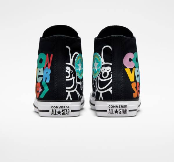 Trampki Wysokie Converse Chuck Taylor All Star Floral Czarne Białe Głęboka | CV-716ANO