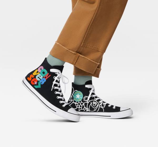 Trampki Wysokie Converse Chuck Taylor All Star Floral Czarne Białe Głęboka | CV-716ANO