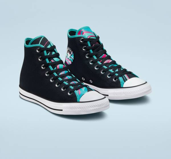 Trampki Wysokie Converse Chuck Taylor All Star Marbled Czarne Kolorowe Białe | CV-726LYK