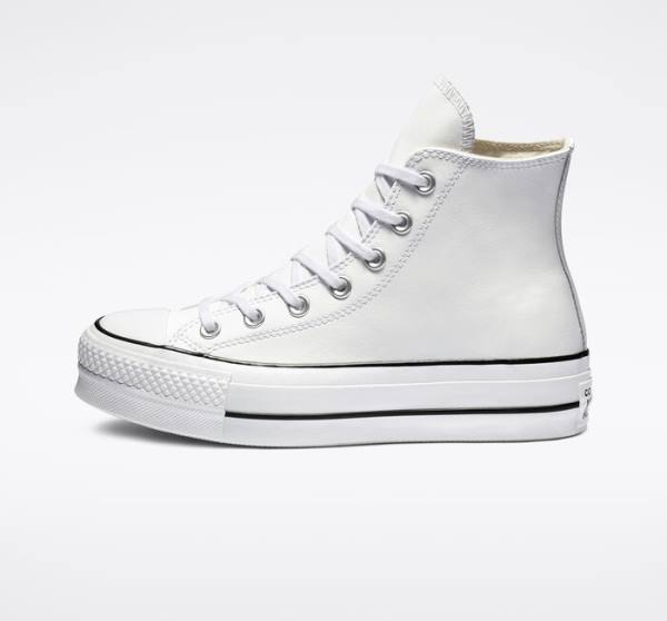 Trampki Wysokie Converse Chuck Taylor All Star Lift Platformie Skórzane Białe Czarne Białe | CV-835DZS