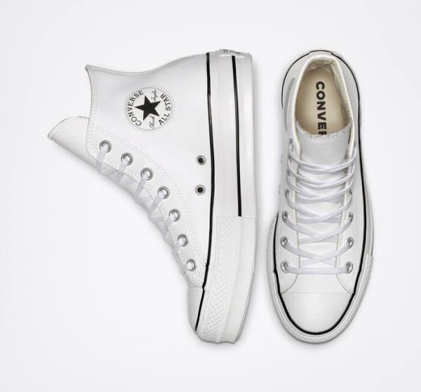 Trampki Wysokie Converse Chuck Taylor All Star Lift Platformie Skórzane Białe Czarne Białe | CV-835DZS