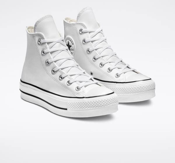 Trampki Wysokie Converse Chuck Taylor All Star Lift Platformie Skórzane Białe Czarne Białe | CV-835DZS