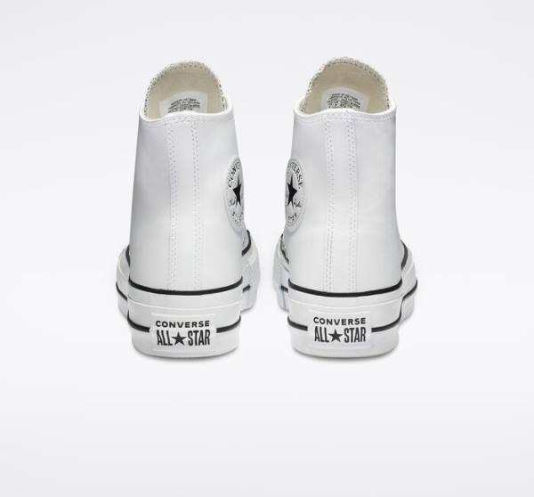 Trampki Wysokie Converse Chuck Taylor All Star Lift Platformie Skórzane Białe Czarne Białe | CV-835DZS