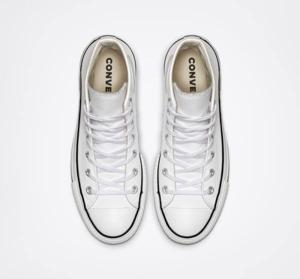 Trampki Wysokie Converse Chuck Taylor All Star Lift Platformie Skórzane Białe Czarne Białe | CV-835DZS