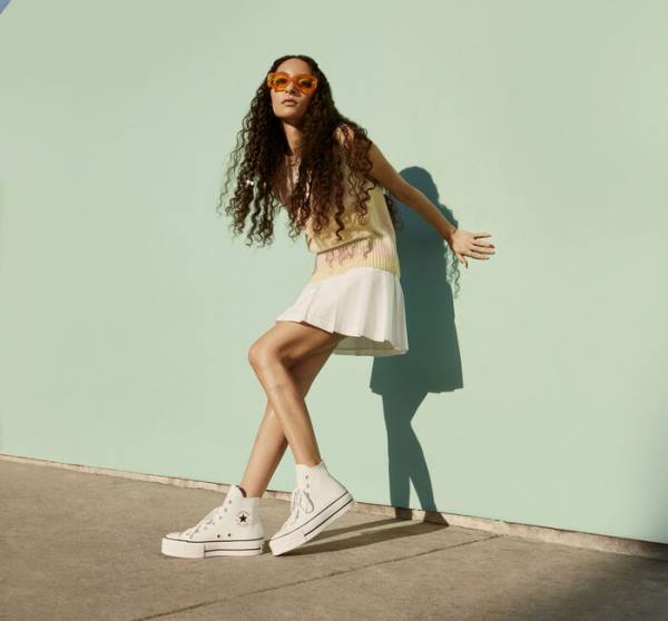 Trampki Wysokie Converse Chuck Taylor All Star Lift Platformie Skórzane Białe Czarne Białe | CV-835DZS