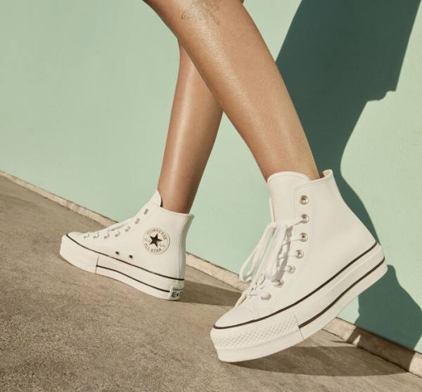 Trampki Wysokie Converse Chuck Taylor All Star Lift Platformie Skórzane Białe Czarne Białe | CV-835DZS