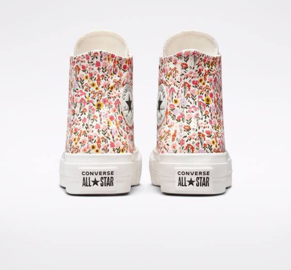 Trampki Wysokie Converse Chuck Taylor All Star Lift Platformie Florals Beżowe Białe Różowe | CV-964NWJ