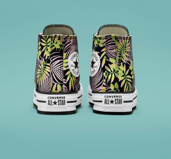 Trampki Wysokie Converse Chuck Taylor All Star Lift Platformie Bright Plants Czarne Różowe Głęboka Zielone | CV-975NDR