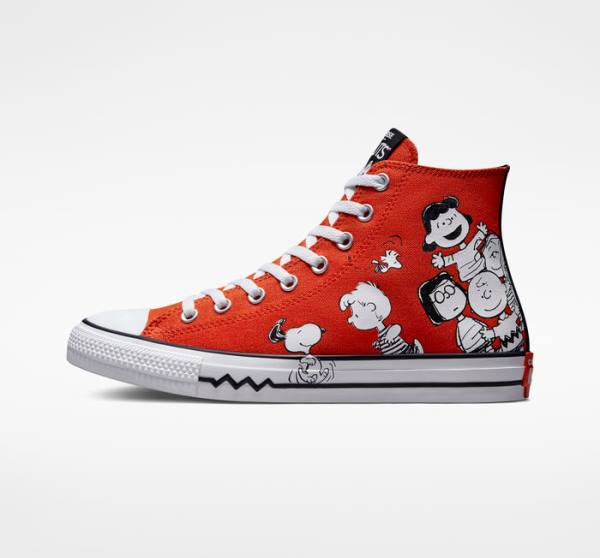 Trampki Wysokie Converse Peanuts Chuck Taylor All Star Czerwone Czarne Białe | CV-678BFQ