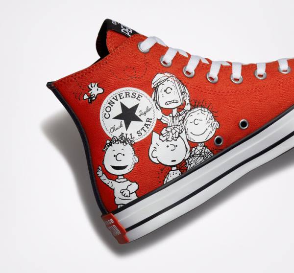 Trampki Wysokie Converse Peanuts Chuck Taylor All Star Czerwone Czarne Białe | CV-678BFQ