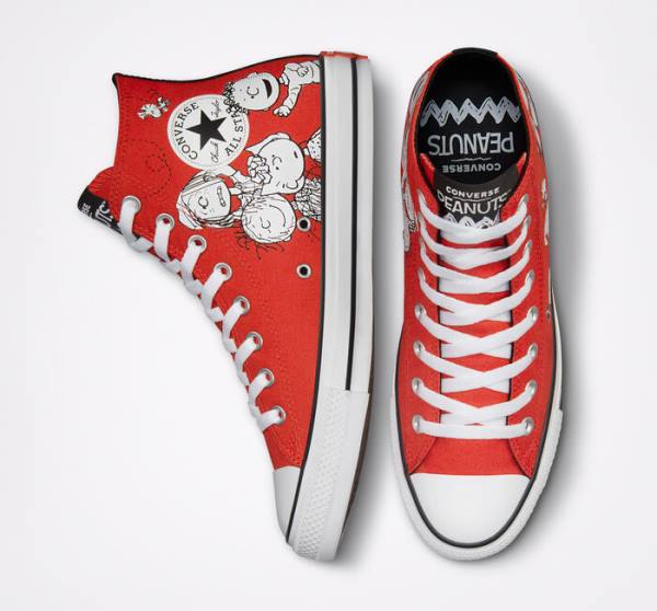 Trampki Wysokie Converse Peanuts Chuck Taylor All Star Czerwone Czarne Białe | CV-678BFQ
