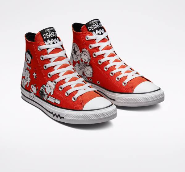 Trampki Wysokie Converse Peanuts Chuck Taylor All Star Czerwone Czarne Białe | CV-678BFQ