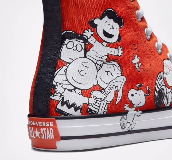 Trampki Wysokie Converse Peanuts Chuck Taylor All Star Czerwone Czarne Białe | CV-678BFQ