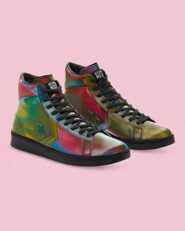 Trampki Wysokie Converse Pro Skórzane Iridescent Czarne | CV-452NKD
