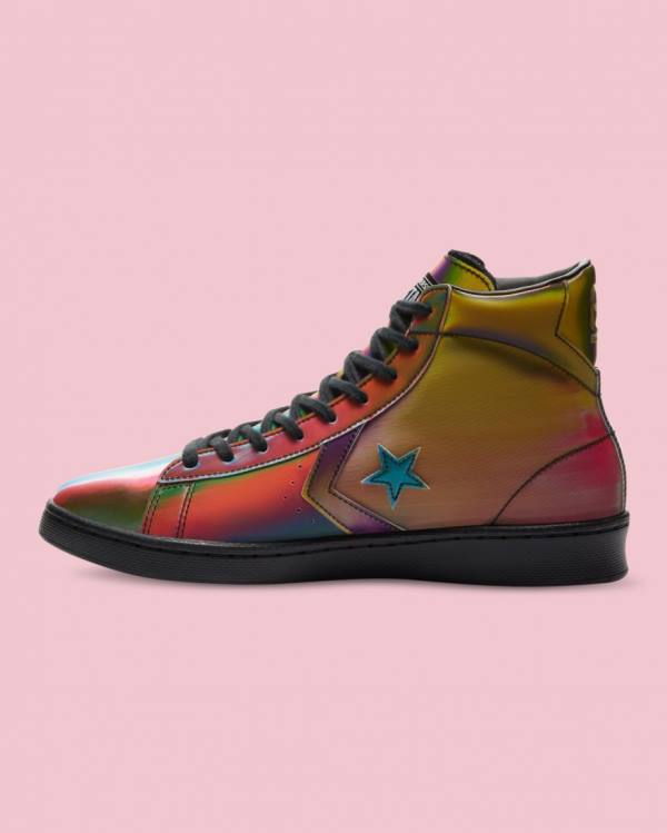 Trampki Wysokie Converse Pro Skórzane Iridescent Czarne | CV-452NKD