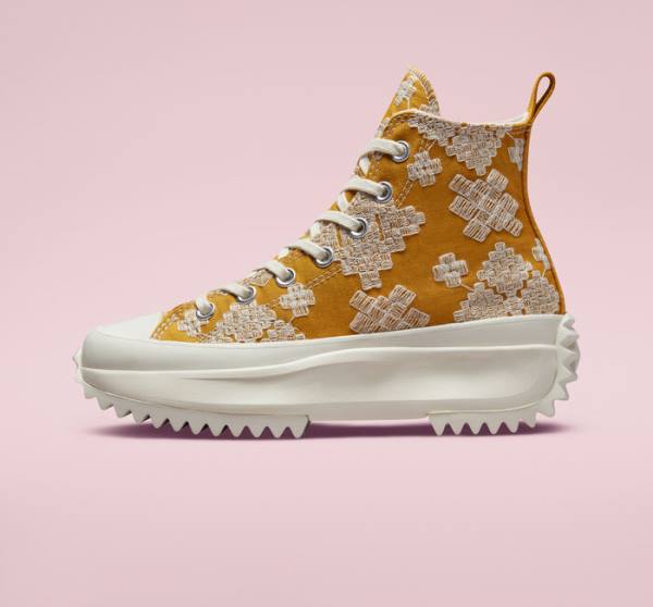 Trampki Wysokie Converse Run Star Hike Platformie Tonal Embroidery Czarne Żółte | CV-052APD