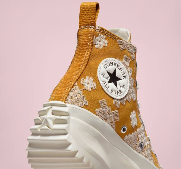 Trampki Wysokie Converse Run Star Hike Platformie Tonal Embroidery Czarne Żółte | CV-052APD