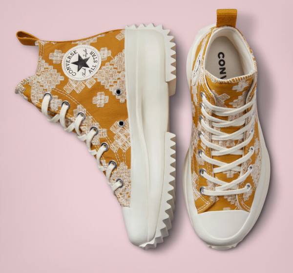 Trampki Wysokie Converse Run Star Hike Platformie Tonal Embroidery Czarne Żółte | CV-052APD