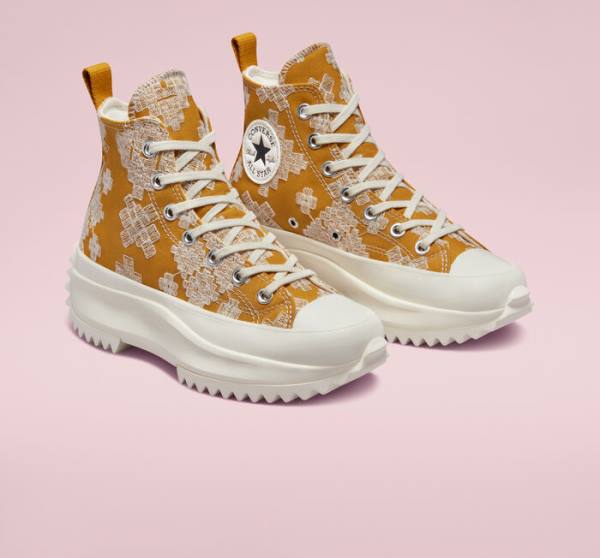 Trampki Wysokie Converse Run Star Hike Platformie Tonal Embroidery Czarne Żółte | CV-052APD
