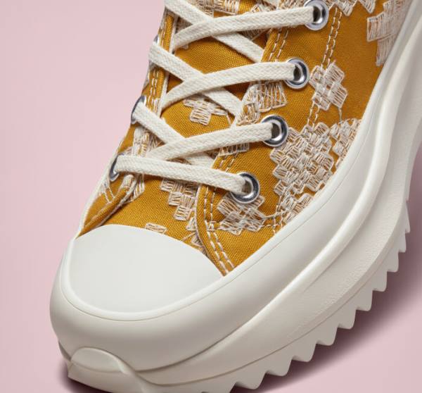 Trampki Wysokie Converse Run Star Hike Platformie Tonal Embroidery Czarne Żółte | CV-052APD