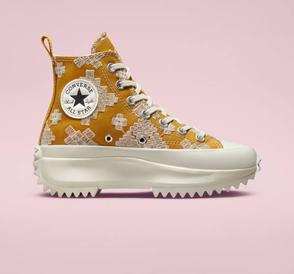 Trampki Wysokie Converse Run Star Hike Platformie Tonal Embroidery Czarne Żółte | CV-052APD
