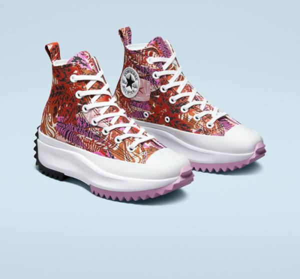 Trampki Wysokie Converse Run Star Hike Platformie Tropical Florals Pomarańczowe Czarne Białe | CV-714QAJ