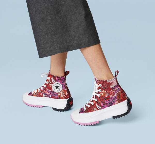 Trampki Wysokie Converse Run Star Hike Platformie Tropical Florals Pomarańczowe Czarne Białe | CV-714QAJ