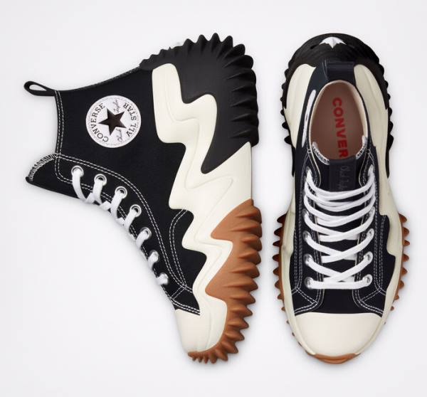 Trampki Wysokie Converse Run Star Motion Platformie Czarne Białe Pomarańczowe | CV-216ZBV