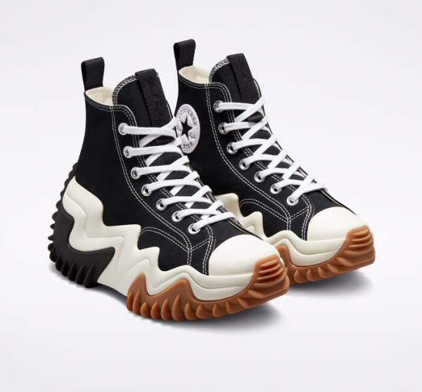 Trampki Wysokie Converse Run Star Motion Platformie Czarne Białe Pomarańczowe | CV-216ZBV