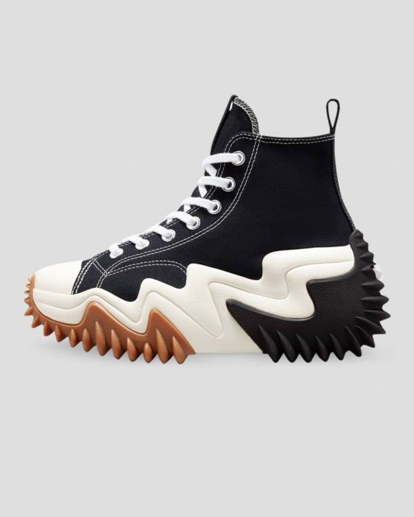 Trampki Wysokie Converse Run Star Motion Platformie Czarne | CV-398NTO