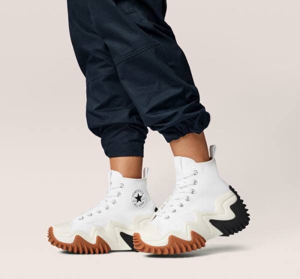 Trampki Wysokie Converse Run Star Motion Platformie Białe Czarne Pomarańczowe | CV-712KDW